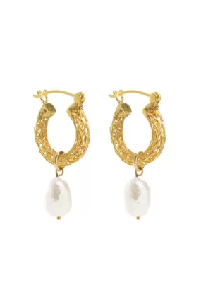 BAROQUE PEARL GOLD WEAVE MINI HOOPS