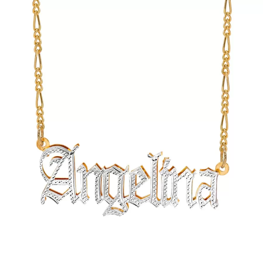 Custom Double Plated Name Necklace Angelina with Figaro chain