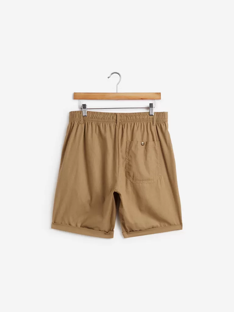 ETA Beige Cotton Slim Fit Shorts