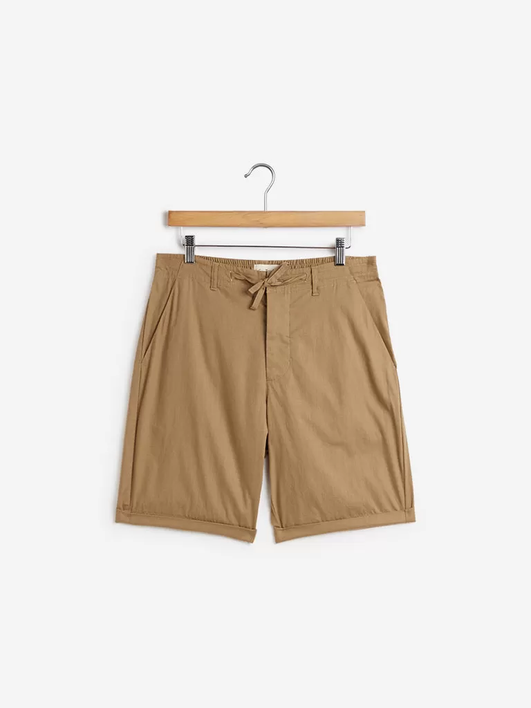 ETA Beige Cotton Slim Fit Shorts