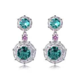 Halo Three Tone Emerald Green Drop Earrings