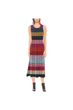 Rainbow Snakeskin Print Sleeveless Open Fork Long Dress