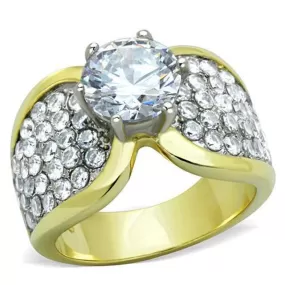 WildKlass Stainless Steel Ring Two-Tone IP Gold Women AAA Grade CZ Clear